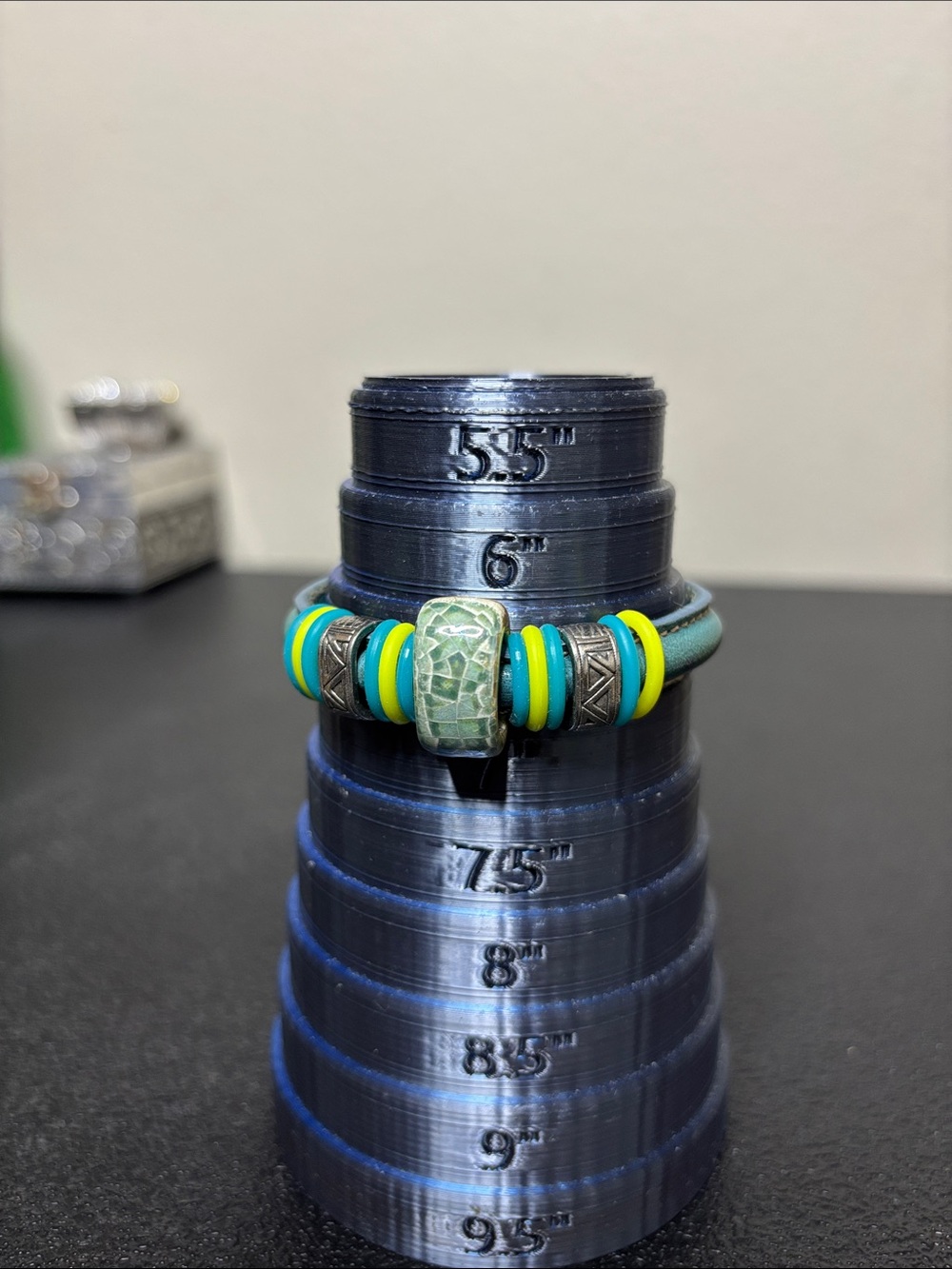 Ceramic Leather Boho Blue Green Beaded  Bracelet - Picture 7 of 7